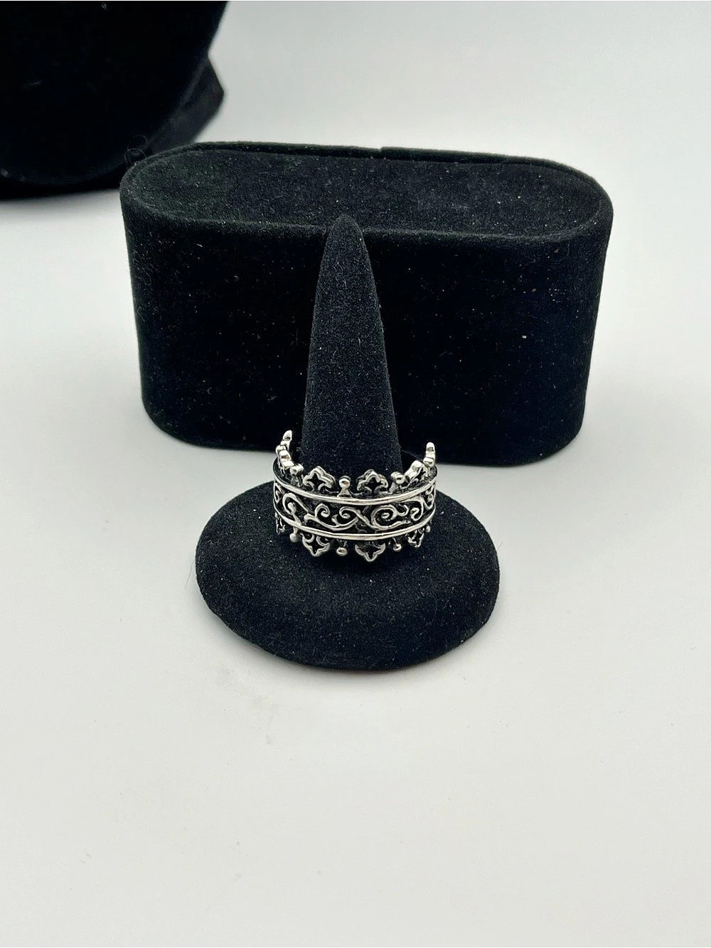 Stainless Steel Size 11 Ornate Crown Statement Ring